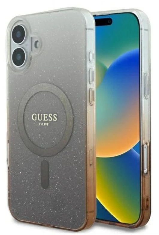Guess IML Glitter Gradient MagSafe Case Apple iPhone 16 Plus – dėklas telefonui rudos spalvos