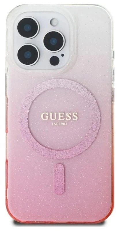Guess GUHMP16LHGRCELP Apple iPhone 16 Pro 6.3″ rožinės spalvos kietas dėklas IML Glitter Gradient MagSafe