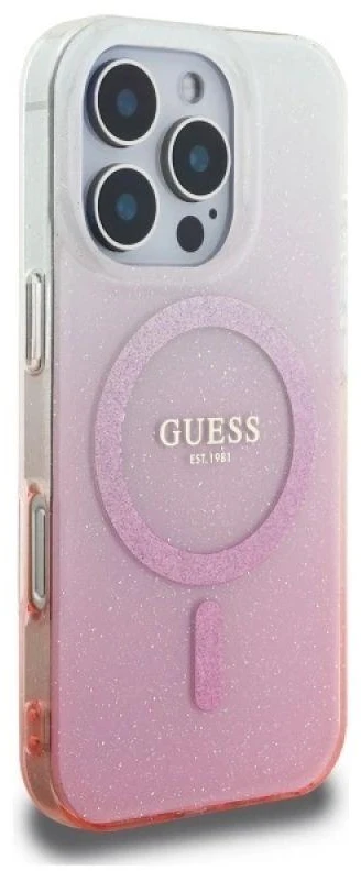 Guess GUHMP16LHGRCELP Apple iPhone 16 Pro 6.3″ rožinės spalvos kietas dėklas IML Glitter Gradient MagSafe