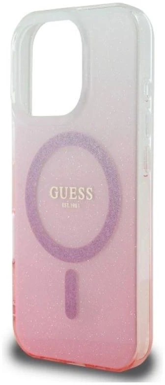 Guess GUHMP16LHGRCELP Apple iPhone 16 Pro 6.3″ rožinės spalvos kietas dėklas IML Glitter Gradient MagSafe