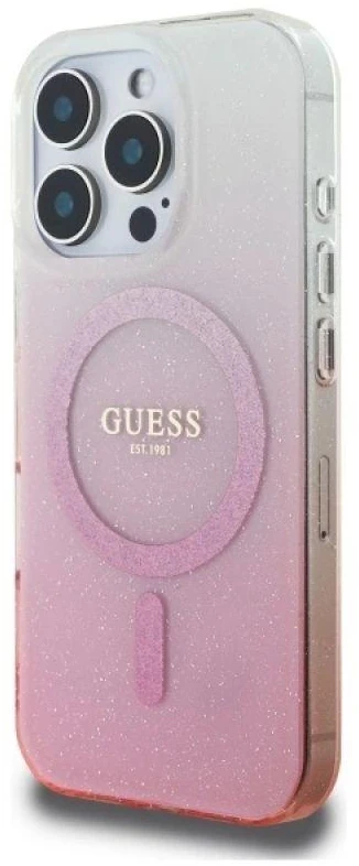 Guess GUHMP16LHGRCELP Apple iPhone 16 Pro 6.3″ rožinės spalvos kietas dėklas IML Glitter Gradient MagSafe