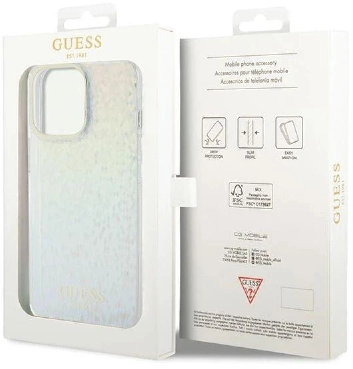 Guess GUHCP15XHDECMI Apple iPhone 15 Pro Max 6.7″ kietas dėklas IML Faceted Mirror Disco Iridescen