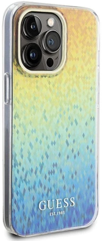 Guess GUHCP15XHDECMI Apple iPhone 15 Pro Max 6.7″ kietas dėklas IML Faceted Mirror Disco Iridescen