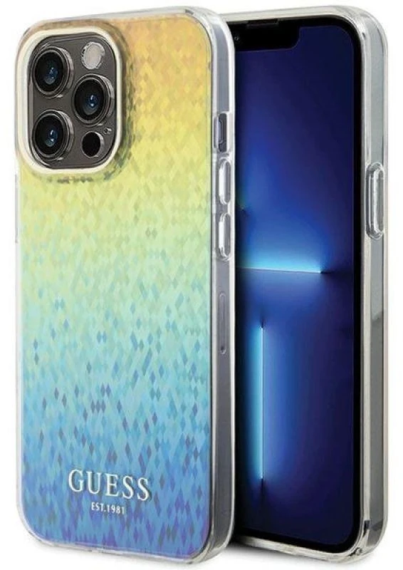 Guess GUHCP15XHDECMI Apple iPhone 15 Pro Max 6.7″ kietas dėklas IML Faceted Mirror Disco Iridescen