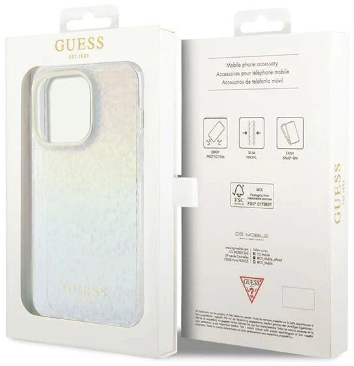 Dėklas GUESS GUHCP15LHDECMI IPHONE 15 PRO 6.1 "DAUGIAspalvis KIETAS DĖLIS IML FACETED MIRROR DISCO IRIDESCENT