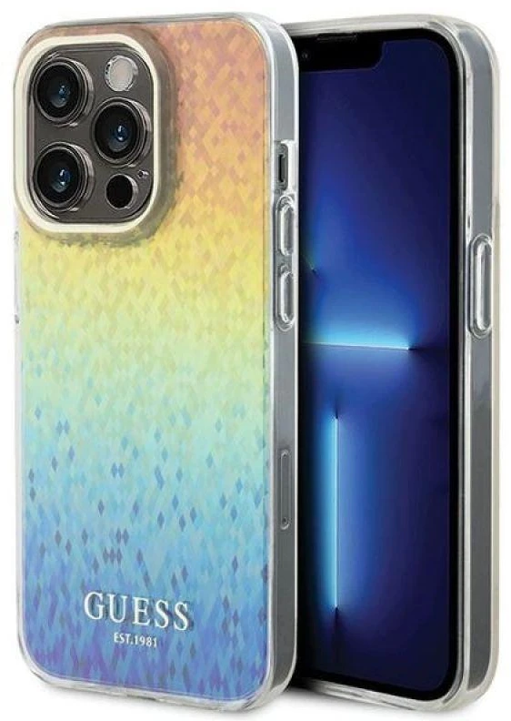 Dėklas GUESS GUHCP15LHDECMI IPHONE 15 PRO 6.1 "DAUGIAspalvis KIETAS DĖLIS IML FACETED MIRROR DISCO IRIDESCENT