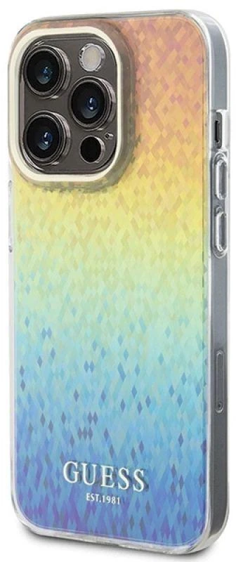 Dėklas GUESS GUHCP15LHDECMI IPHONE 15 PRO 6.1 "DAUGIAspalvis KIETAS DĖLIS IML FACETED MIRROR DISCO IRIDESCENT