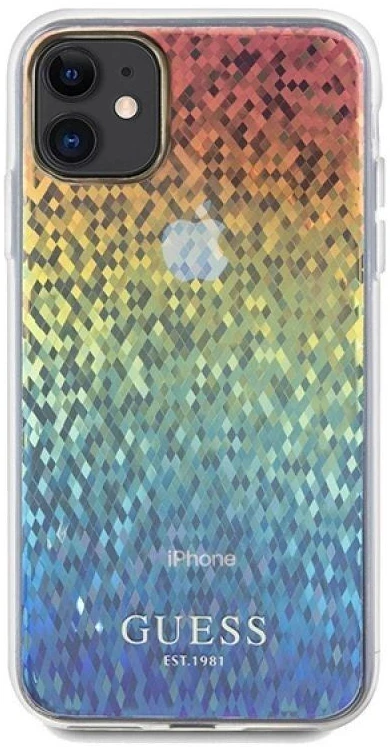 Guess GUHCN61HDECMI Apple iPhone 11 / Xr 6.1″ kietas dėklas IML Faceted Mirror Disco Iridescent