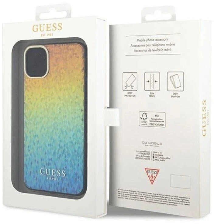 Guess GUHCN61HDECMI Apple iPhone 11 / Xr 6.1″ kietas dėklas IML Faceted Mirror Disco Iridescent