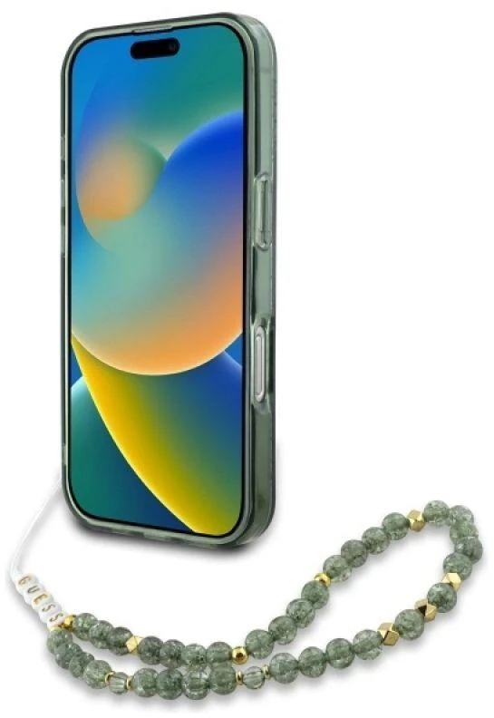 Guess GUHMP16SHCPOFPA Apple iPhone 16 6.1″ žalias kietas dėklas IML Flowers Allover Electro With Pearl St
