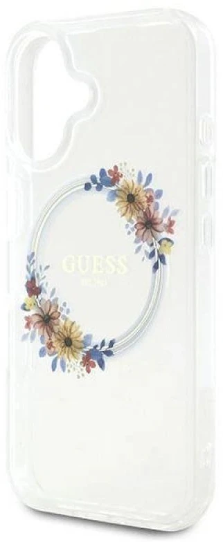 Guess GUHMP16MHFWFCT Apple iPhone 16 Plus 6.7″ skaidrus kietas dėklas IML Flowers Wreath MagSaf