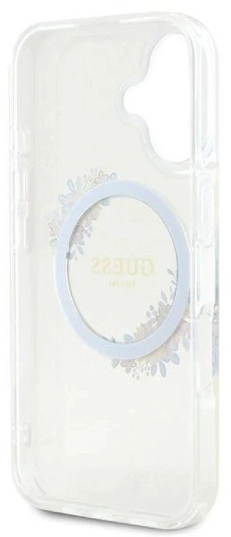 Guess GUHMP16MHFWFCT Apple iPhone 16 Plus 6.7″ skaidrus kietas dėklas IML Flowers Wreath MagSaf