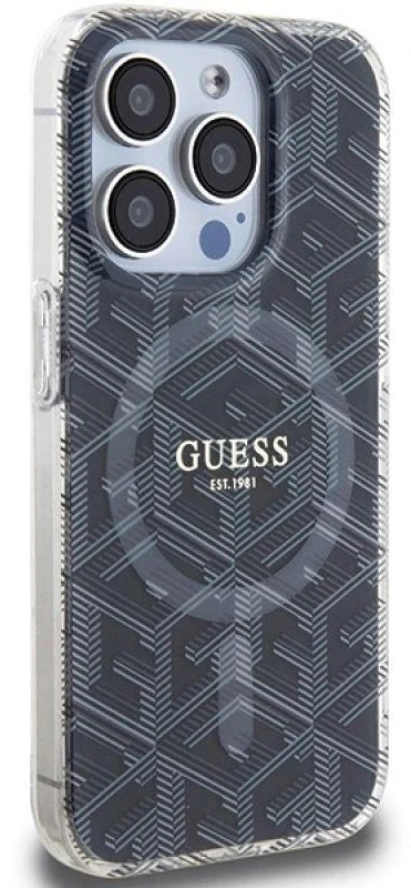 Dėklas GUESS GUHMP15LHGCUSTGK IPHONE 15 PRO 6.1 "Juodas/Juodas HARDCASE IML GCUBE MAGSAFE