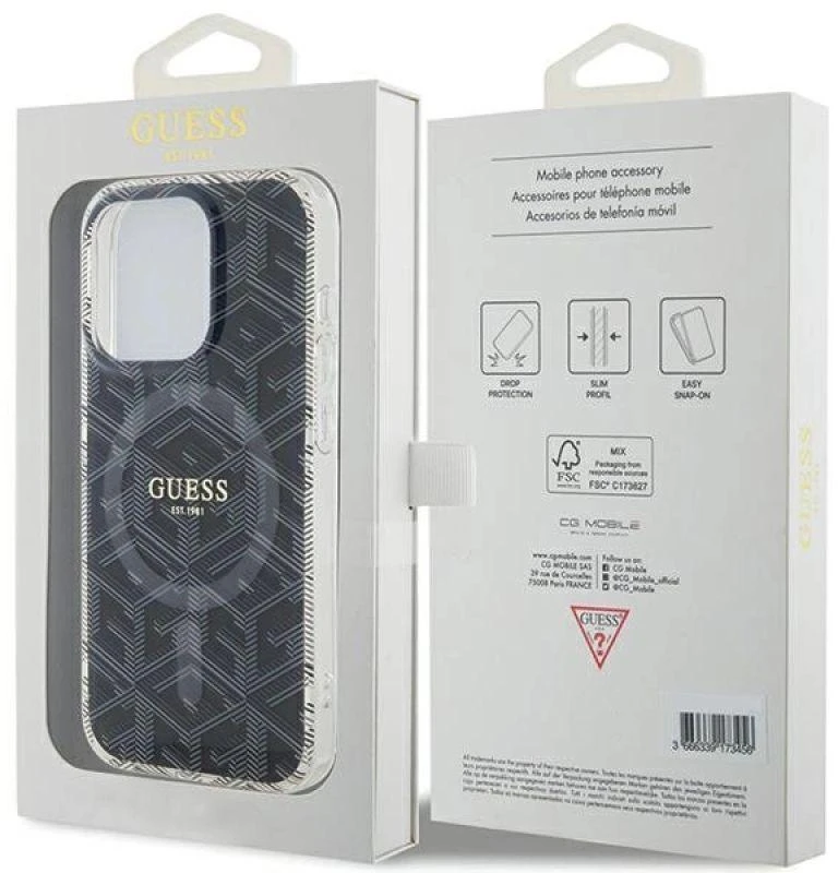 Dėklas GUESS GUHMP15LHGCUSTGK IPHONE 15 PRO 6.1 "Juodas/Juodas HARDCASE IML GCUBE MAGSAFE