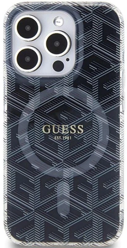 Dėklas GUESS GUHMP15LHGCUSTGK IPHONE 15 PRO 6.1 "Juodas/Juodas HARDCASE IML GCUBE MAGSAFE