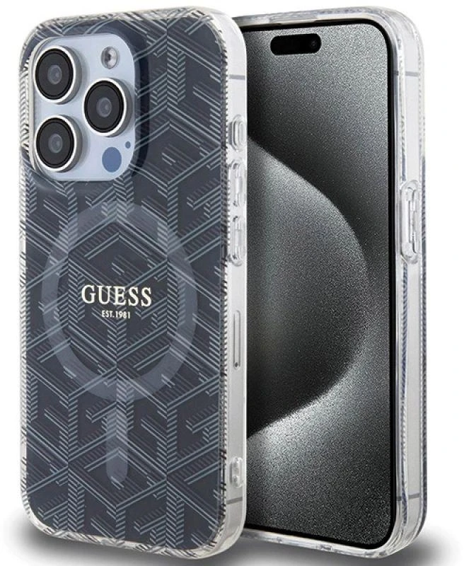 Dėklas GUESS GUHMP15LHGCUSTGK IPHONE 15 PRO 6.1 "Juodas/Juodas HARDCASE IML GCUBE MAGSAFE