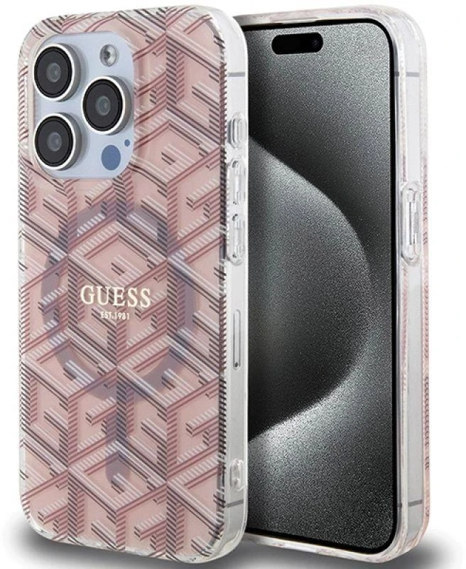 Dėklas GUESS GUHMP15LHGCUSTGP IPHONE 15 PRO 6.1 "Rožinis/Rožinis HARDCASE IML GCUBE MAGSAFE