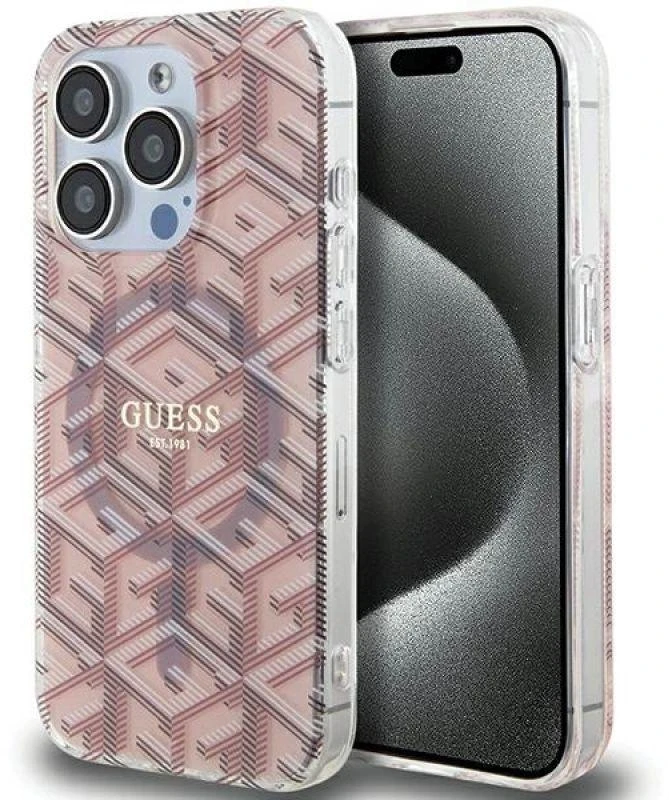 Dėklas GUESS GUHMP15XHGCUSTGP IPHONE 15 PRO MAX 6.7 "Rožinis/Rožinis HARDCASE IML GCUBE MAGSAFE