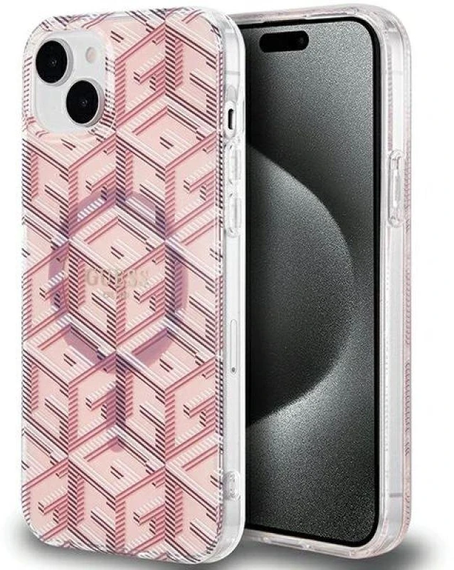 Dėklas GUESS GUHMP15SHGCUSTGP IPHONE 15/14/13 6.1 "Rožinis / Rožinis HARDCASE IML GCUBE MAGSAFE