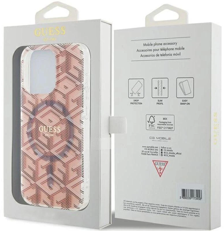 Dėklas GUESS GUHMP15LHGCUSTGP IPHONE 15 PRO 6.1 "Rožinis/Rožinis HARDCASE IML GCUBE MAGSAFE