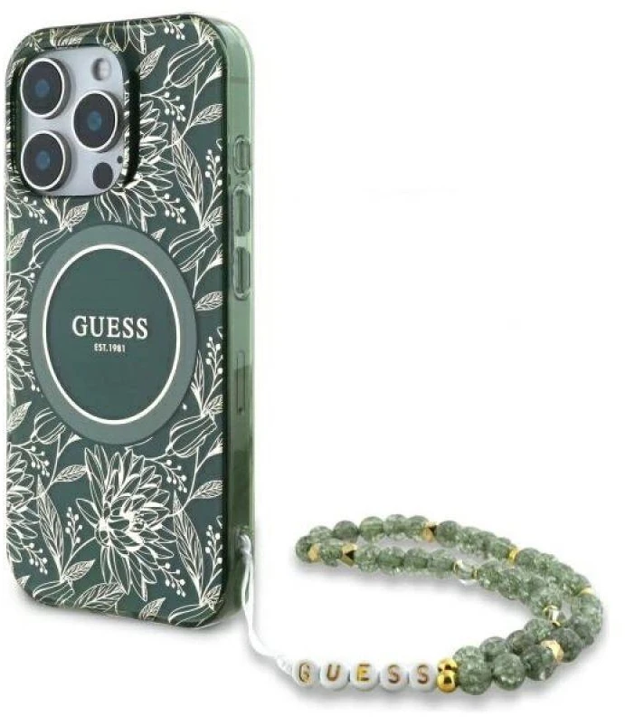 Guess GUHMP16XHCPOFPA Apple iPhone 16 Pro Max 6.9″ žalias kietas dėklas IML Flowers Allover Electro Wit