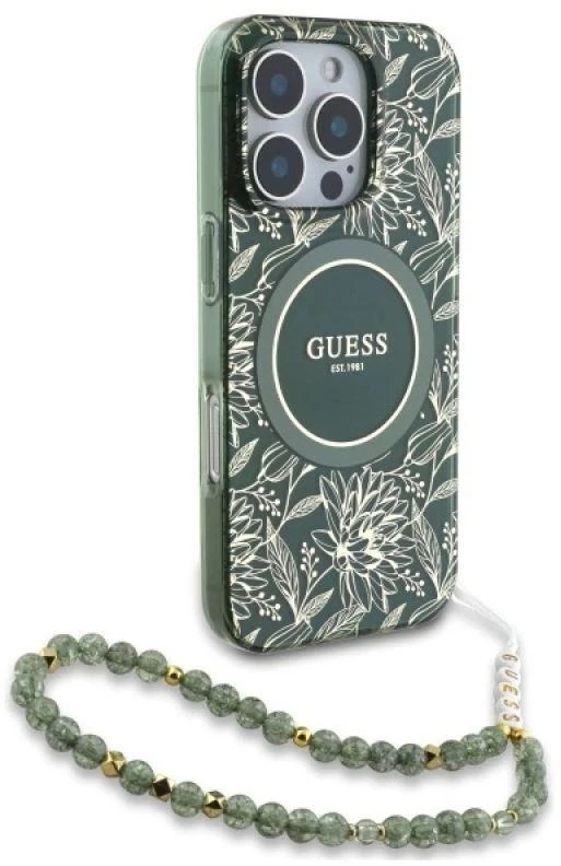 Guess GUHMP16XHCPOFPA Apple iPhone 16 Pro Max 6.9″ žalias kietas dėklas IML Flowers Allover Electro Wit