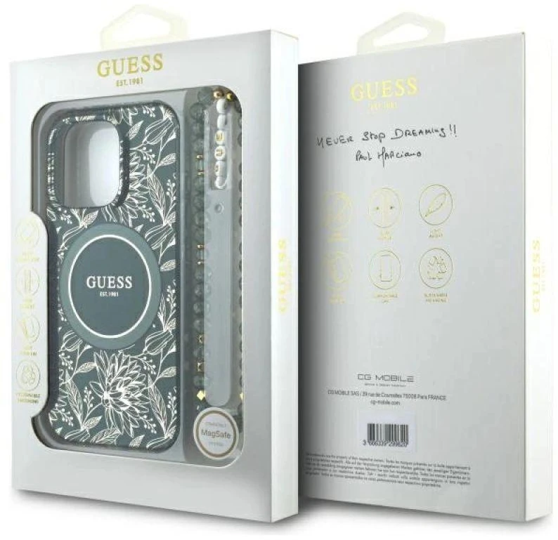 Guess GUHMP16XHCPOFPA Apple iPhone 16 Pro Max 6.9″ žalias kietas dėklas IML Flowers Allover Electro Wit