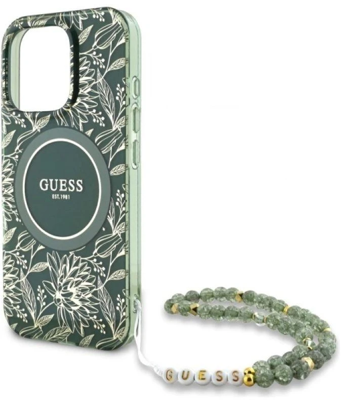 Guess GUHMP16XHCPOFPA Apple iPhone 16 Pro Max 6.9″ žalias kietas dėklas IML Flowers Allover Electro Wit