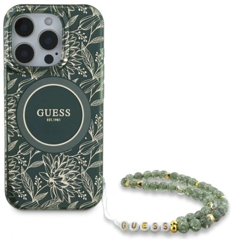 Guess GUHMP16XHCPOFPA Apple iPhone 16 Pro Max 6.9″ žalias kietas dėklas IML Flowers Allover Electro Wit