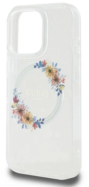 Guess GUHMP16LHFWFCT Apple iPhone 16 Pro 6.3″ transprent kietas dėklas IML Flowers Wreath MagSafe