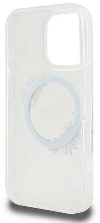 Guess GUHMP16LHFWFCT Apple iPhone 16 Pro 6.3″ transprent kietas dėklas IML Flowers Wreath MagSafe