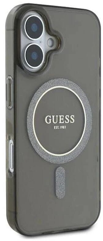 Guess GUHMP16MHFGEREK Apple iPhone 16 Plus 6.7″ juodos spalvos kietas dėklas IML Glitter Circle MagSafe