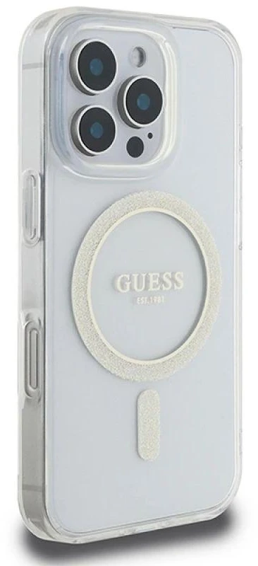Guess GUHMP16XHFGERET Apple iPhone 16 Pro Max 6.9″ skaidrus kietas dėklas IML Glitter Circle Ma