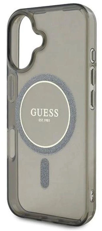 Guess GUHMP16MHFGEREK Apple iPhone 16 Plus 6.7″ juodos spalvos kietas dėklas IML Glitter Circle MagSafe