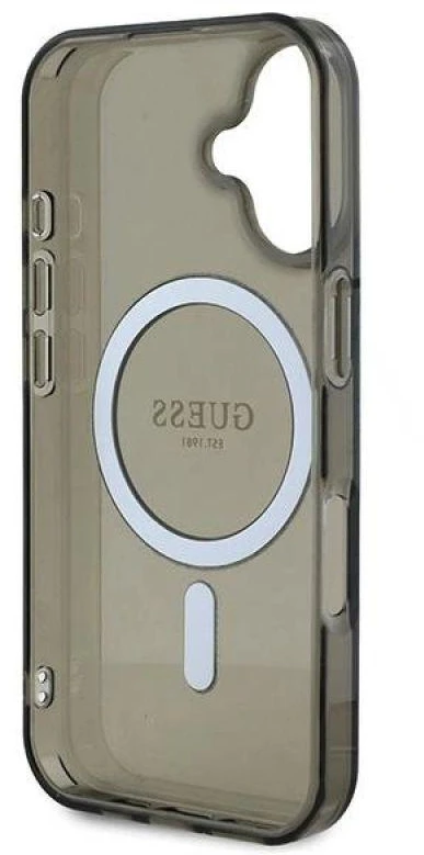Guess GUHMP16MHFGEREK Apple iPhone 16 Plus 6.7″ juodos spalvos kietas dėklas IML Glitter Circle MagSafe