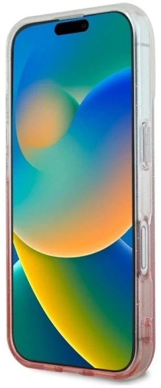 Guess GUHMP16SHGRCELP Apple iPhone 16 6.1″ rožinės spalvos kietas dėklas IML Glitter Gradient MagSafe