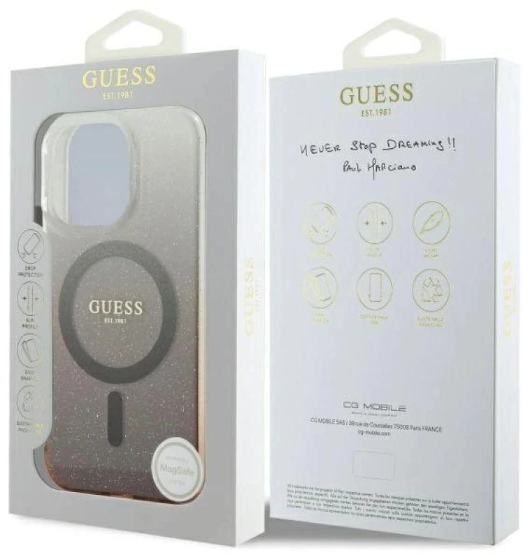 Guess IML Glitter Gradient MagSafe Apple iPhone 16 Pro Case – dėklas telefonui rudos spalvos