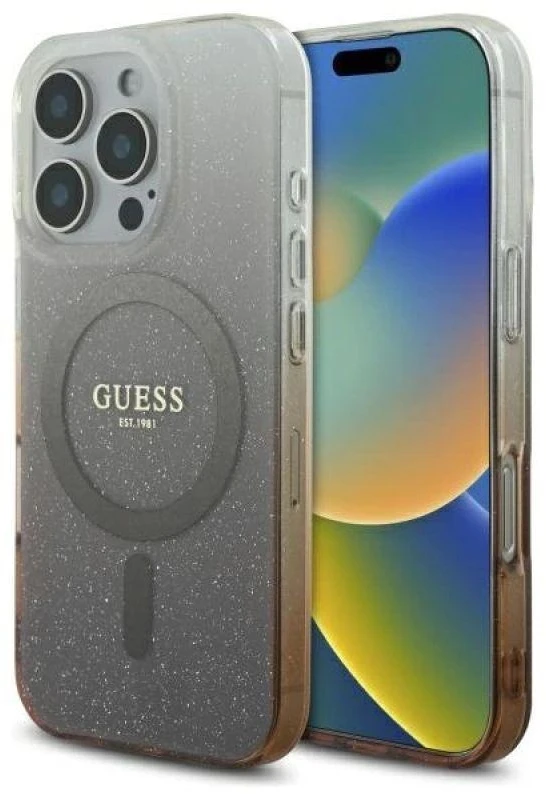 Guess IML Glitter Gradient MagSafe Apple iPhone 16 Pro Case – dėklas telefonui rudos spalvos