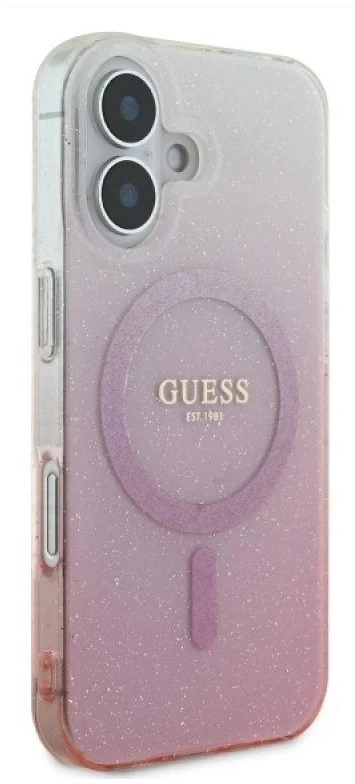 Guess GUHMP16SHGRCELP Apple iPhone 16 6.1″ rožinės spalvos kietas dėklas IML Glitter Gradient MagSafe