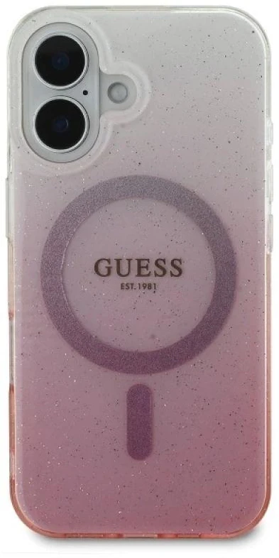 Guess GUHMP16SHGRCELP Apple iPhone 16 6.1″ rožinės spalvos kietas dėklas IML Glitter Gradient MagSafe