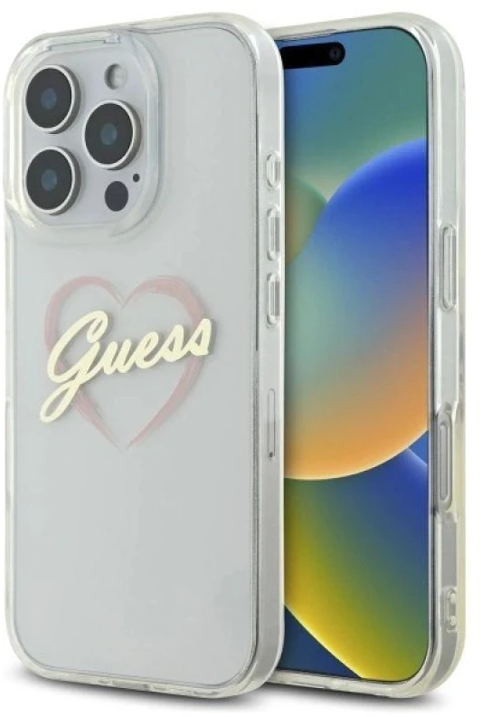 Guess GUHCP16LHCHGSPT Apple iPhone 16 Pro 6.3″ skaidrus kietas dėklas IML Heart