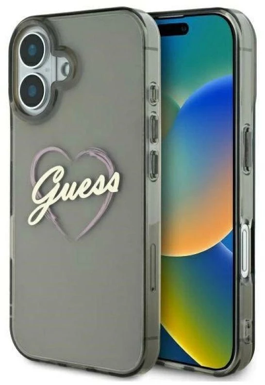 Guess GUHCP16MHCHGSPK Apple iPhone 16 Plus6.7″ juodos spalvos kietas dėklas IML Heart