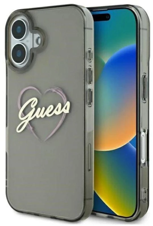 Guess GUHCP16SHCHGSPK Apple iPhone 16 6.1″ juodos spalvos kietas dėklas IML Heart