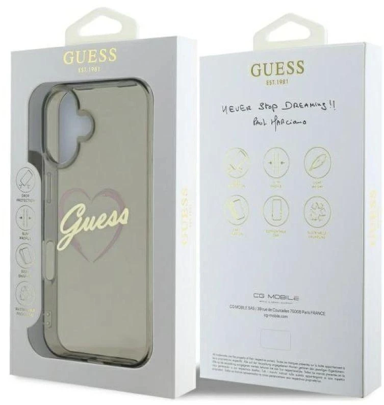 Guess GUHCP16MHCHGSPK Apple iPhone 16 Plus6.7″ juodos spalvos kietas dėklas IML Heart