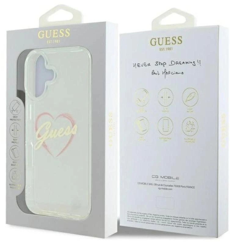 Guess GUHCP16SHCHGSPT Apple iPhone 16 6.1″ skaidrus kietas dėklas IML Heart