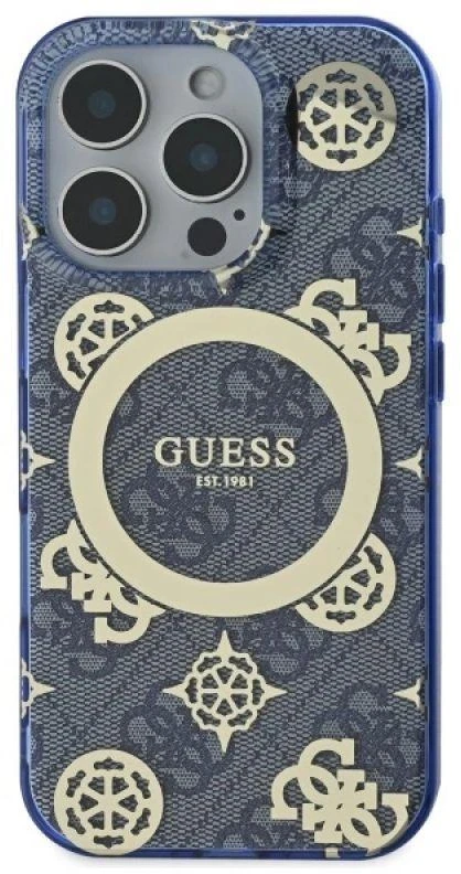 Guess GUHMP16LH4PYEEB Apple iPhone 16 Pro 6.3″ mėlynas kietas dėklas IML Peony On 4G Background MagSafe