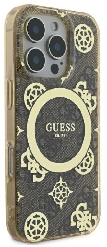 Guess IML Peony On 4G Background MagSafe Case Apple iPhone 16 Pro – dėklas telefonui rudos spalvos