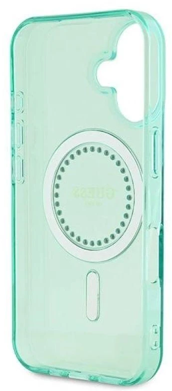 Guess GUHMP16MPFTDTEN Apple iPhone 16 Plus 6.7″ žalias kietas dėklas IML Rhinestones MagSafe