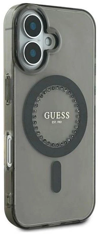 Guess IML Rhinestones MagSafe Apple iPhone 16 – dėklas telefonui juodos spalvos