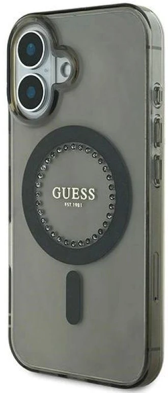 Guess GUHMP16MPFTDTEK Apple iPhone 16 Plus 6.7″ juodos spalvos kietas dėklas IML Rhinestones MagSafe